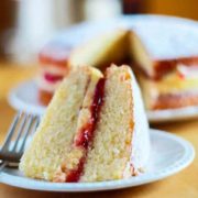 A close up of a plate of cake