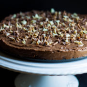 Creamy chocolate torte on a serving plate