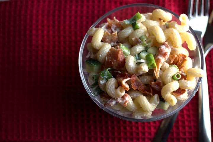 Bacon & Green Onion Pasta Salad in a serving bowl