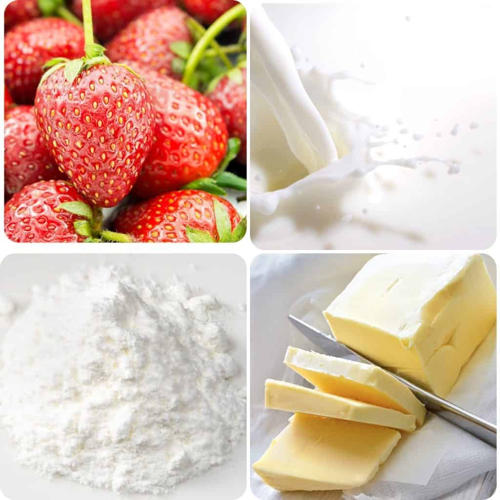 strawberries, cream, baking powder, and butter