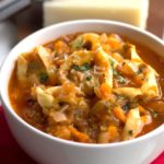 A bowl of hearty tortellini vegetable soup