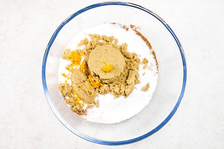 The dry ingredients in a glass bowl