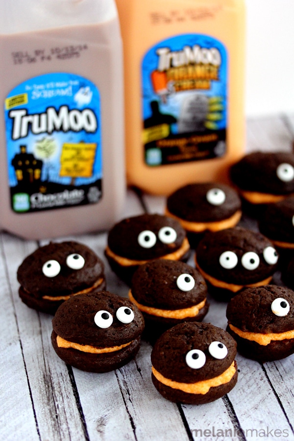 Mini Monster Chocolate Whoopie Pies with Orange Cream Filling