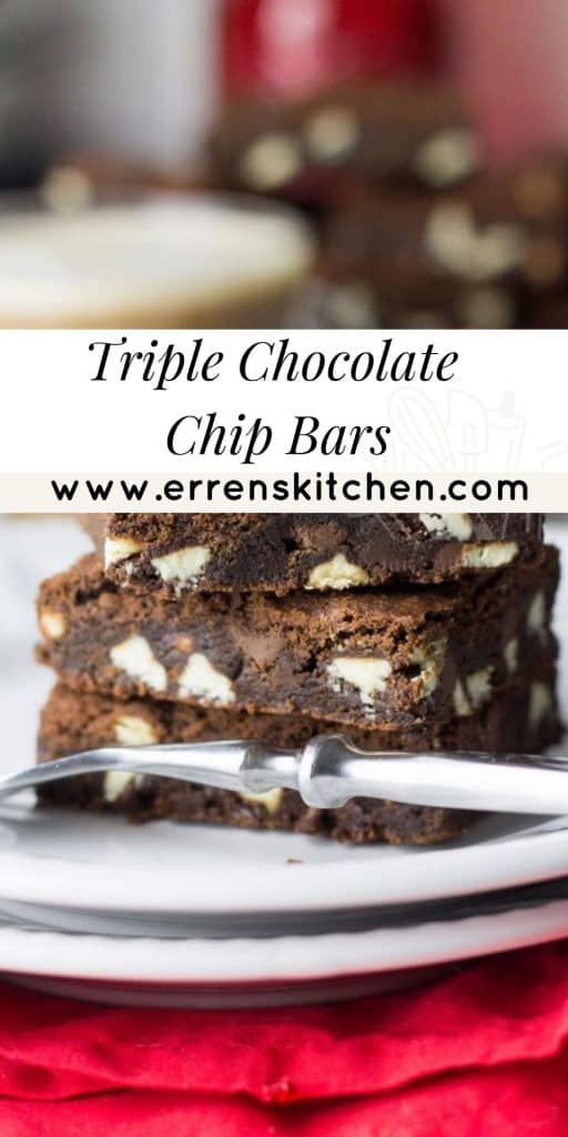 a plate with a triple chocolate chip bar ready to eat