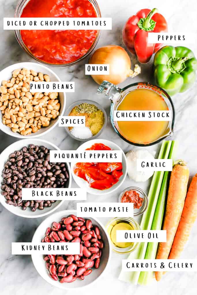 all of the ingredients for the soup laid out on a table in bowls