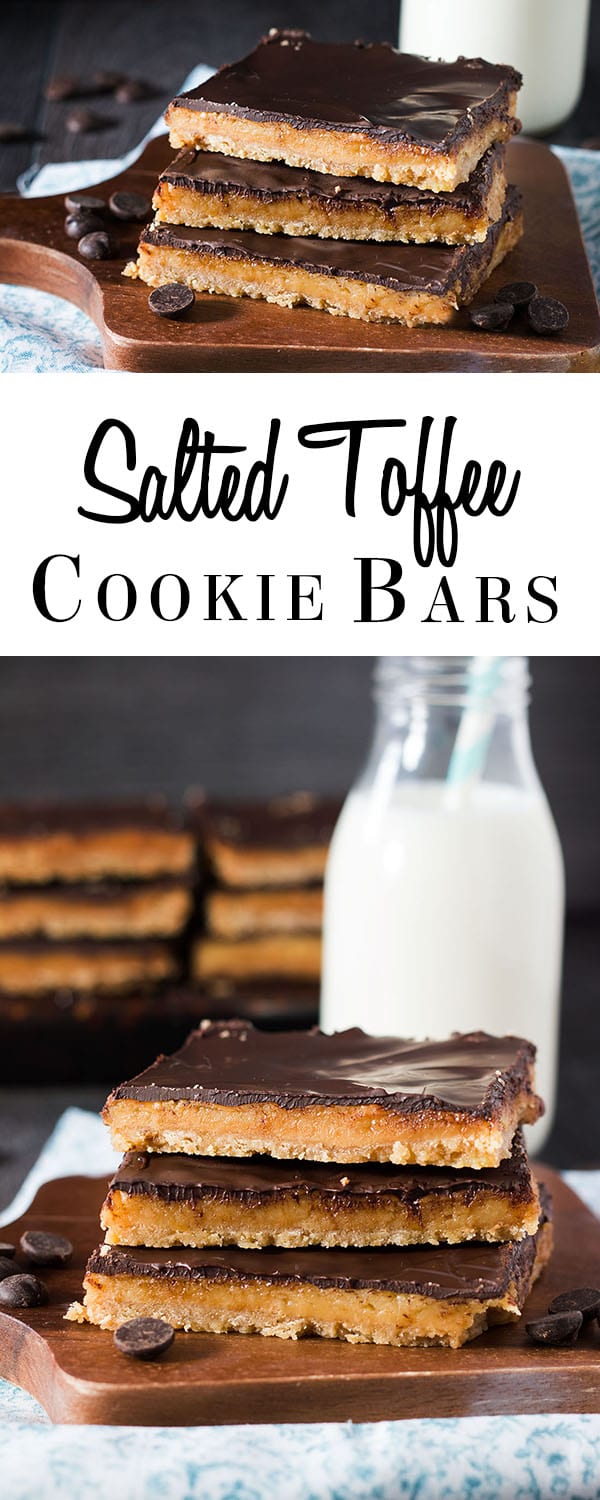 This recipe for Salted Toffee Cookie Bars from Erren's Kitchen has a crunchy base, thick chocolate and sweet, salted toffee. These wonderful treats are gooey, crunchy and simply sumptuous!