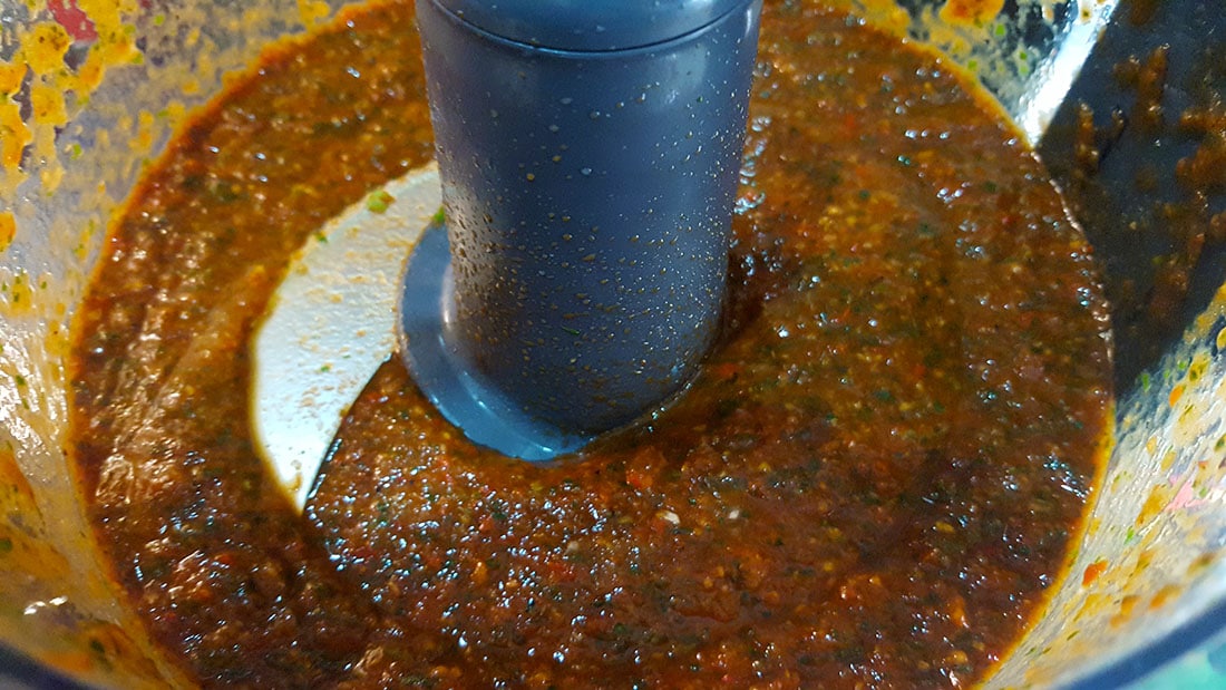 the Thai red curry paste in a blender.