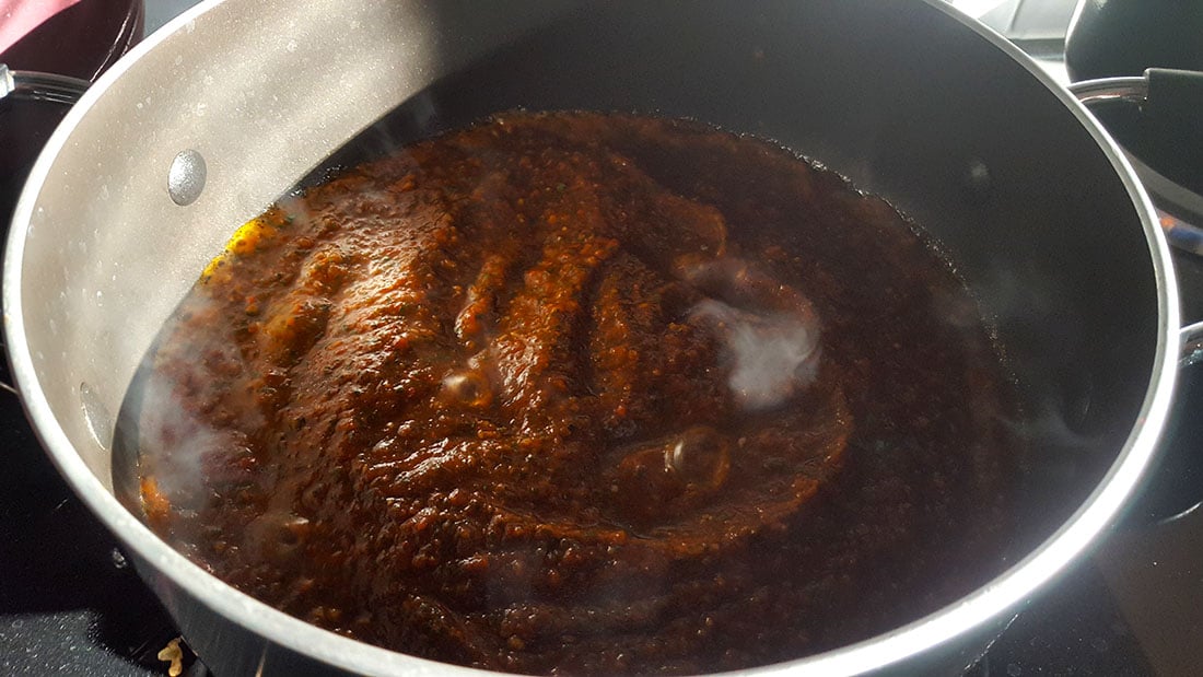 Thai Red Curry paste in a pan