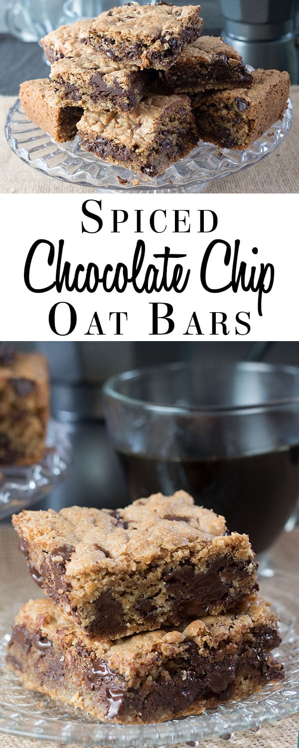 Chocolate Chip Spiced Oatmeal Cookie Bars - Scrumptious in a pan!