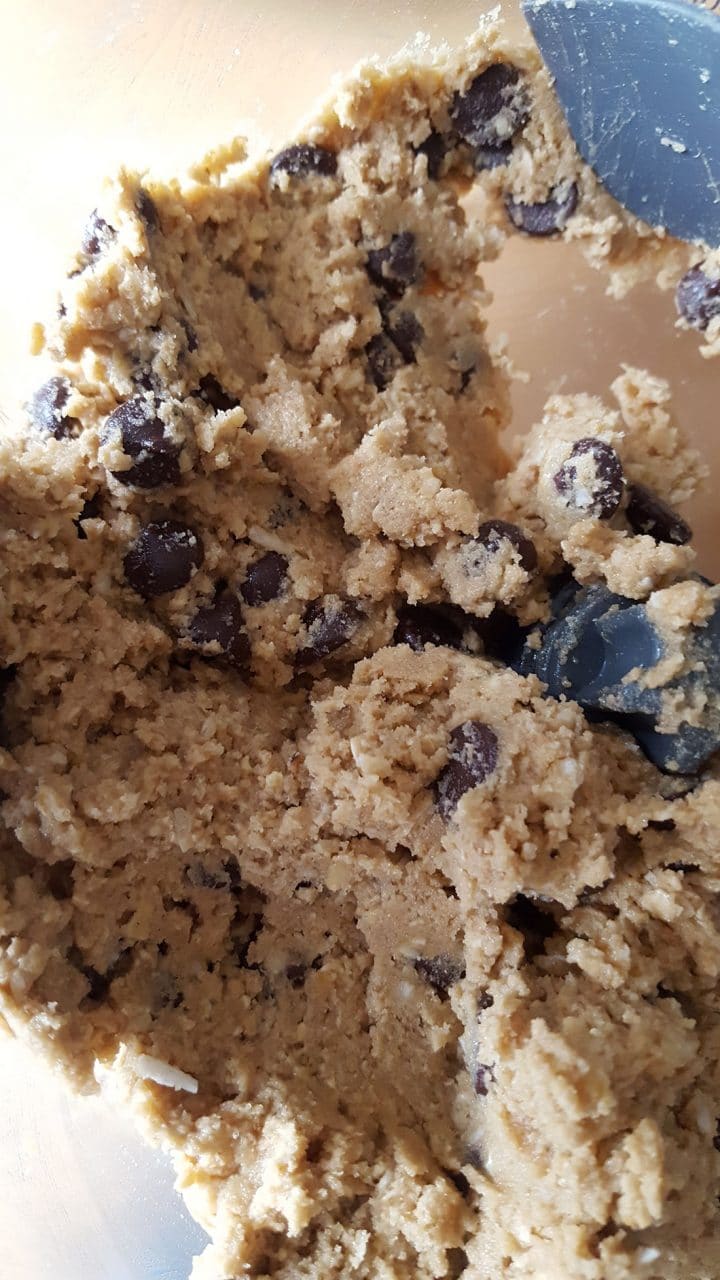 Chocolate Chip Oatmeal Cookie dough with the chocolate chips mixed in