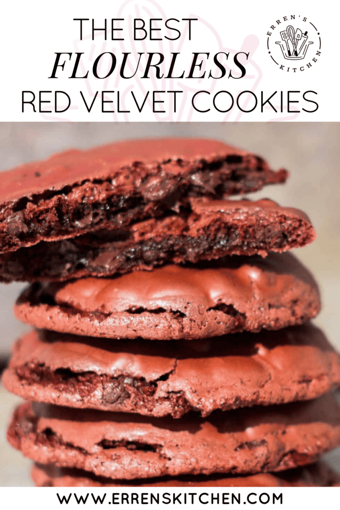 A stack of chewy, flourless, red velvet cookies.