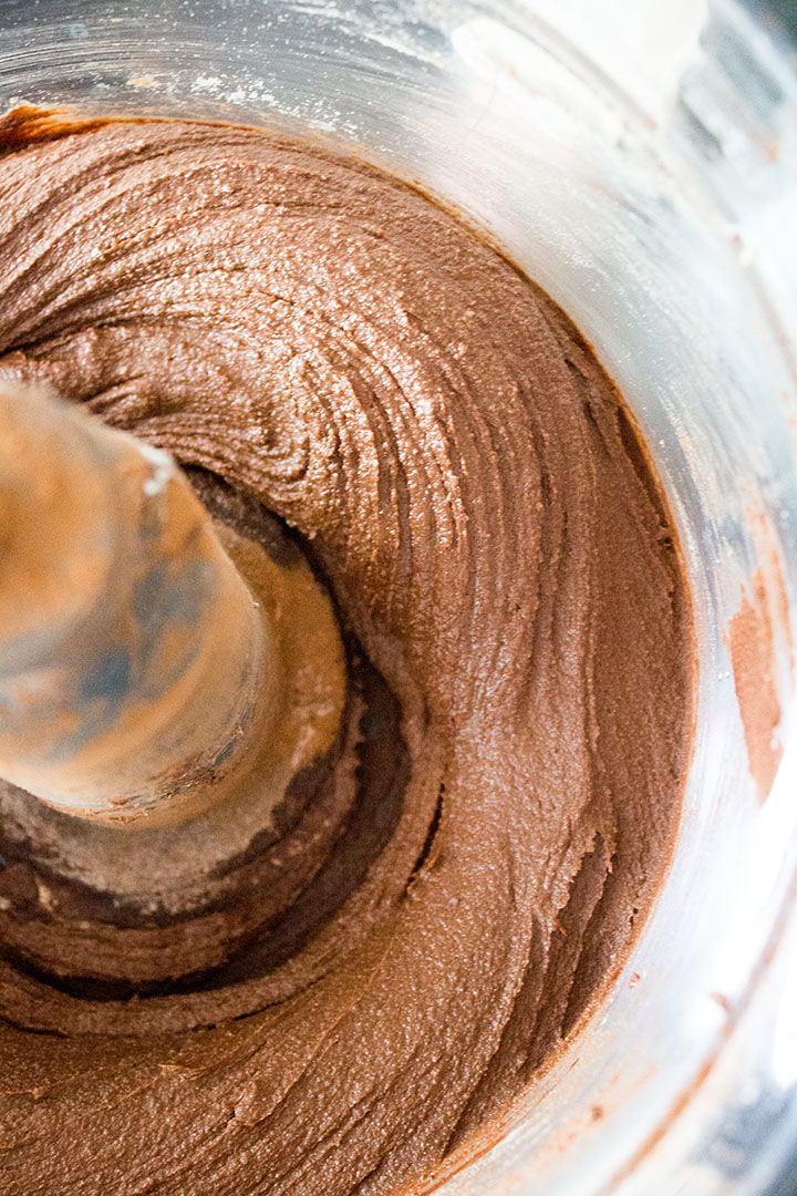 A close up of the Chocolate hazelnut Cookie dough mixed in a bowl