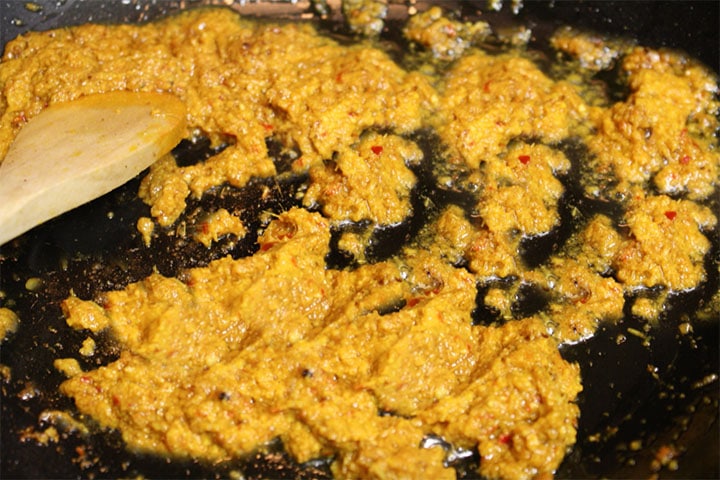 Thai Panang Curry Paste cooking in a pan.