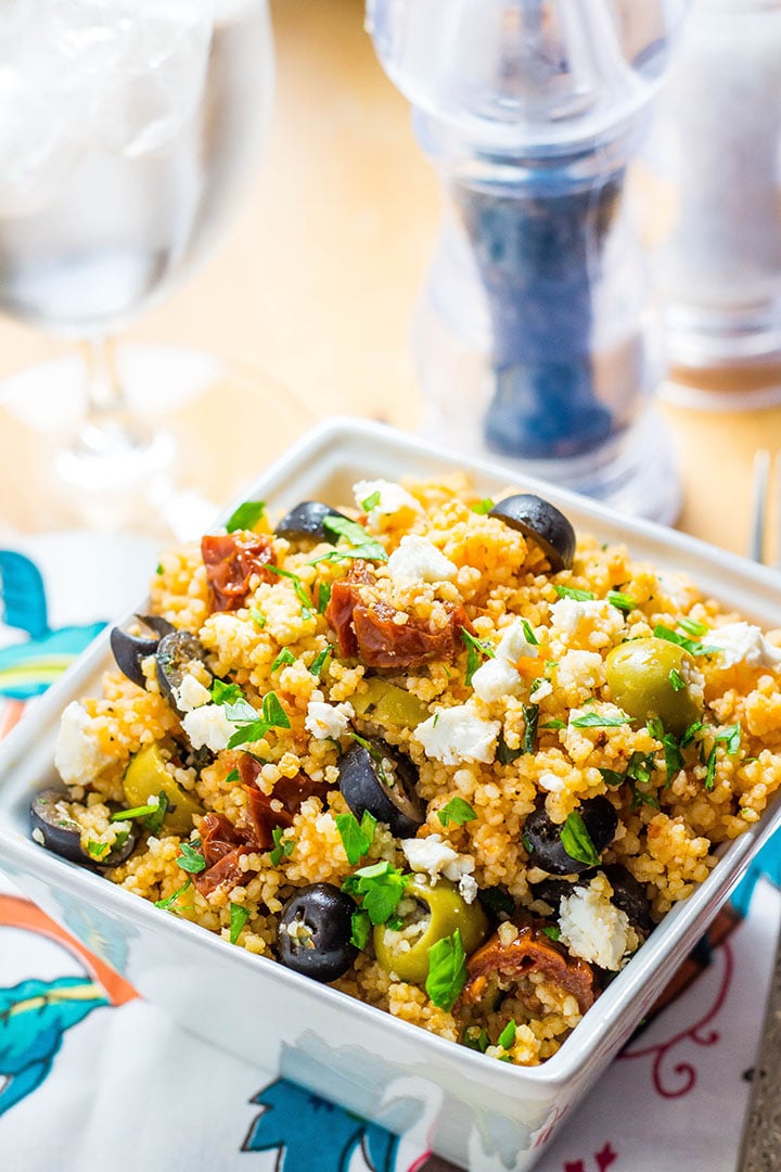 10 minute Greek Style Couscous Salad with Feta | Erren's Kitchen