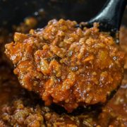 The cooked Greek Style Meat Sauce {Makaronia Me Kima} ready to serve