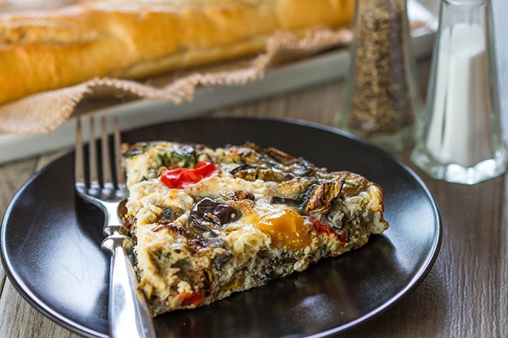 Baked Eggplant Frittata with Red Onion, Peppers & Feta