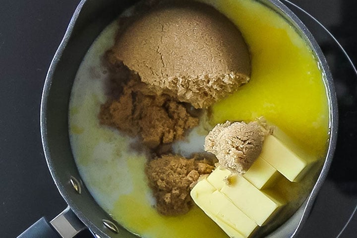 the butter, brown sugar, and milk in a medium saucepan