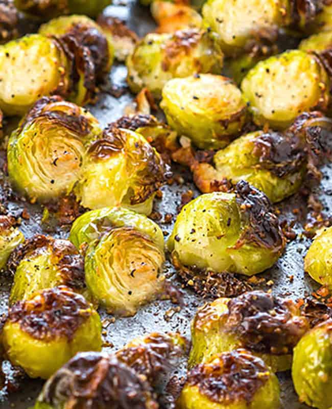 roasted brussels sprouts in a pan