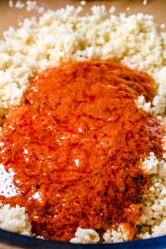 sundried tomato mixture added to couscous