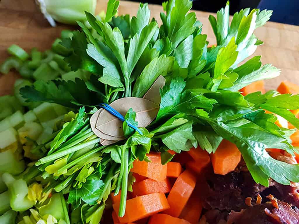 herbs tied together with kitchen twine