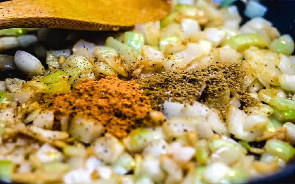 The spices added to the onion mixture