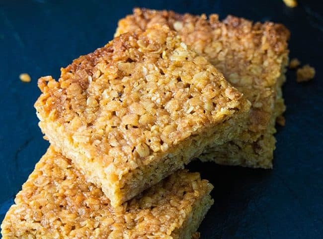 Classic British Flapjacks stacked on top of each other