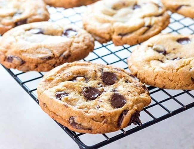 The Best Ever Classic Chocolate Chip Cookies cooling on a wire rack