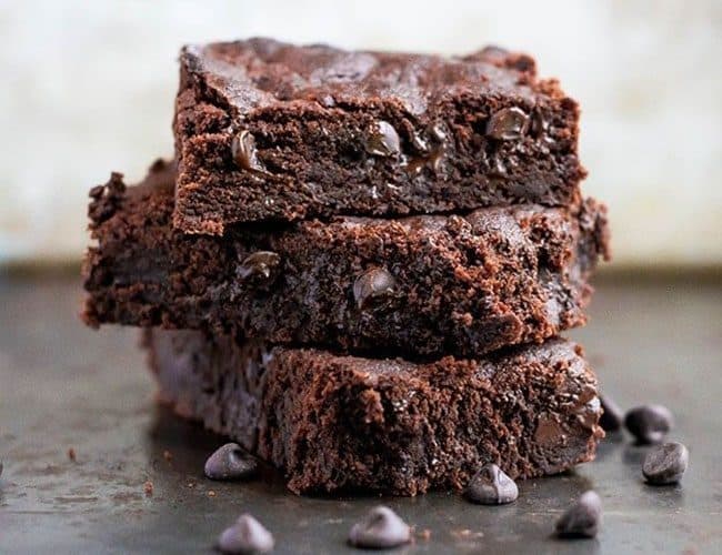 Double Chocolate Chip Cookie Bars stacked in three