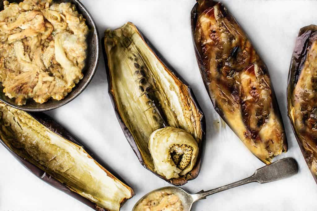 roasted eggplants with the flesh scopped out