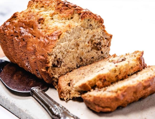 a sliced Banana Bread on a serving dish