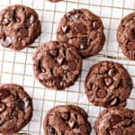 freshly baked Double Chocolate Chip Cookies on a wire rack