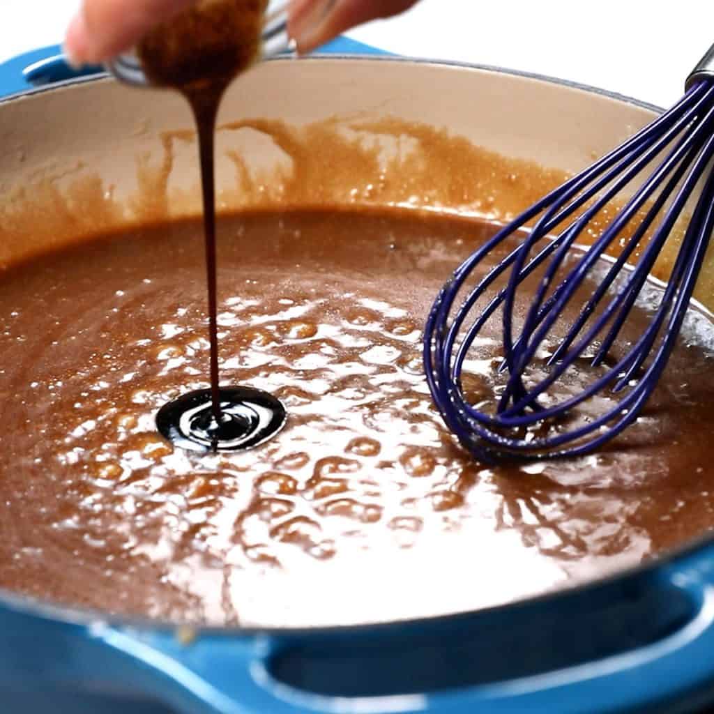 vanilla added to the sauce in the pan