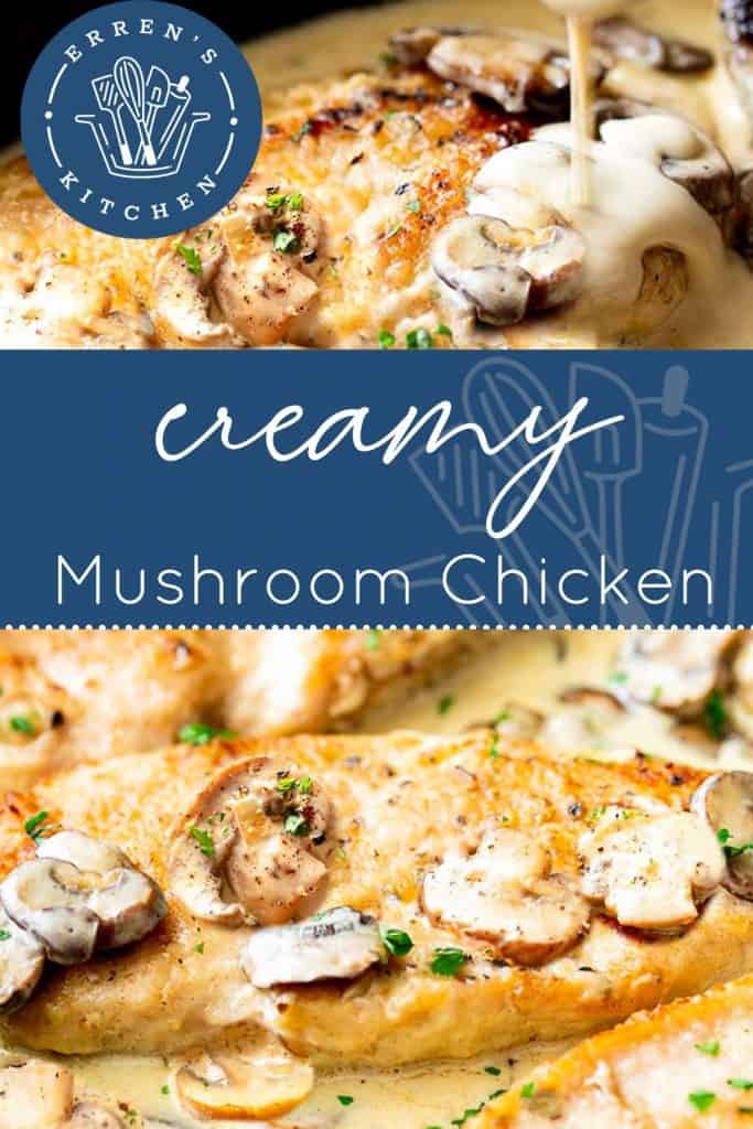 creamy mushroom chicken in a skillet ready to be served.