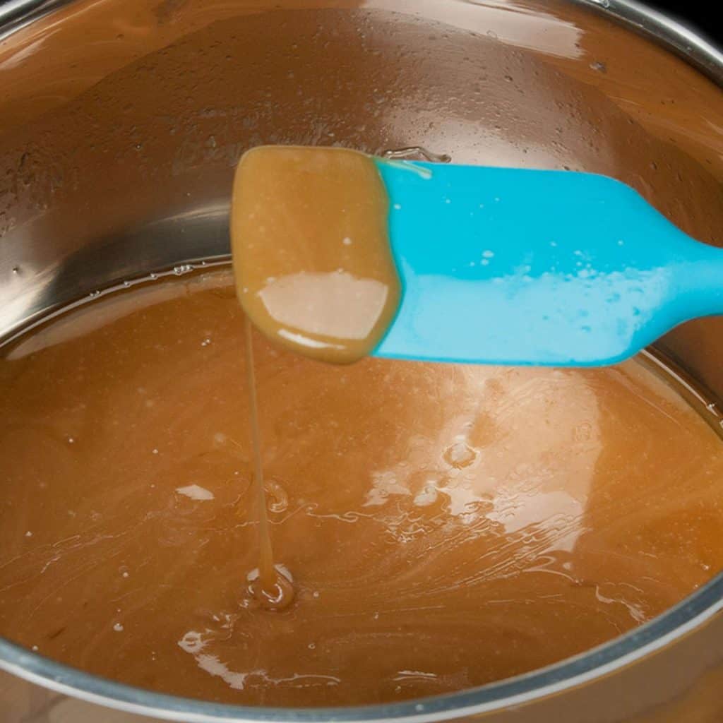 thickened caramel in a pan