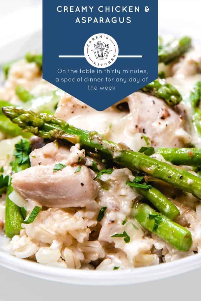 a bowl of Chicken and Asparagus in a cream sauce