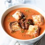 Tomato Soup with Cheesy Croutons and red pesto