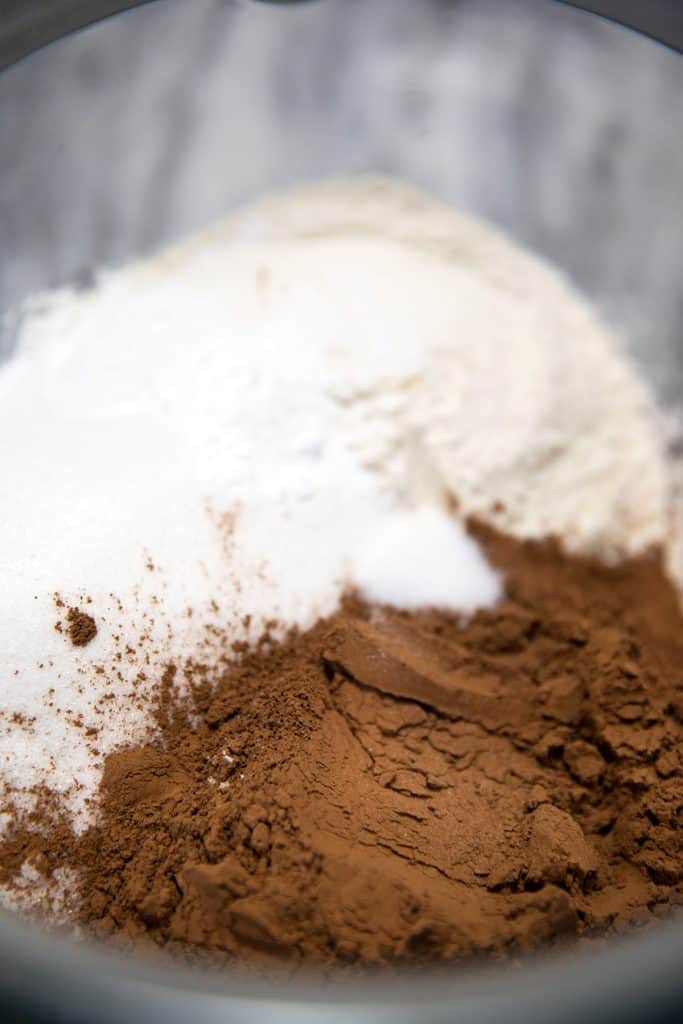 flour and cocoa powder in a bowl ready to combine