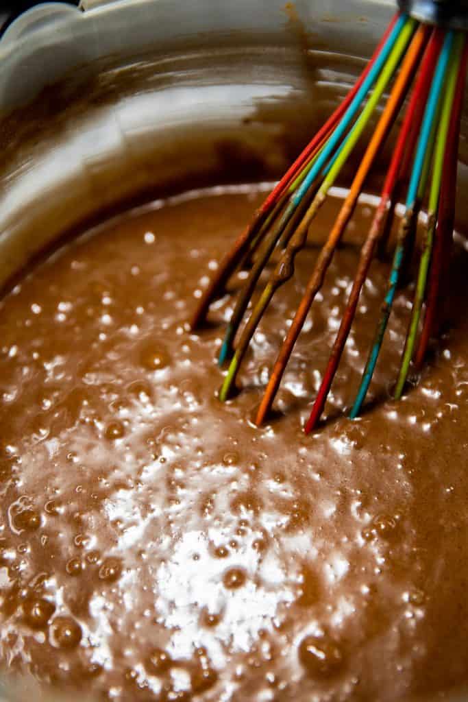 chocolate cake mixture after combining