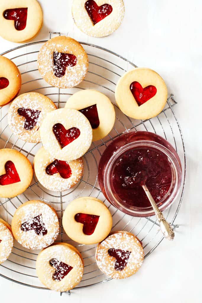 Traditional Linzer cookies with raspberry jam