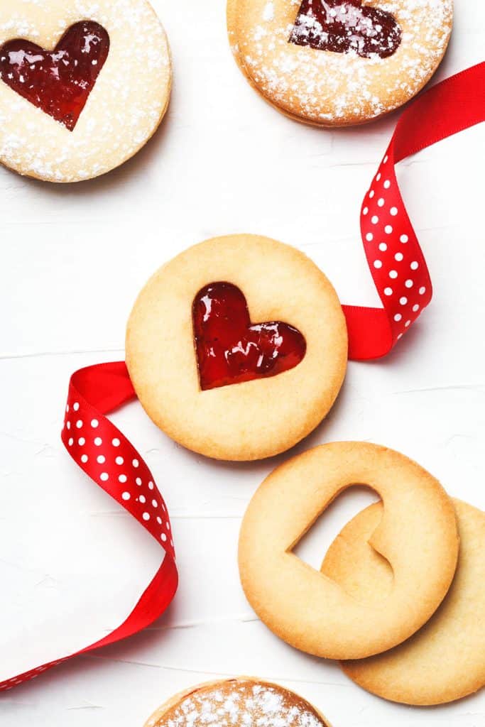 Linzer cookies with a heart cut out