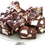 rocky road bars piled onto a dessert dish