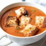 Tomato Soup topped with Cheesy Croutons