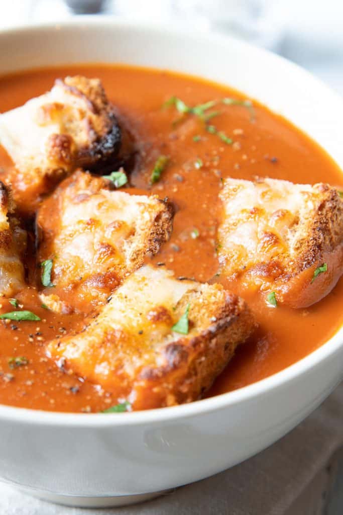 Tomato Soup topped with Cheesy Croutons