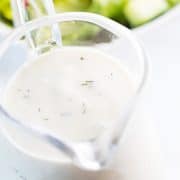 A glass jug of ranch dressing