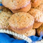 a basket of banana bread muffins