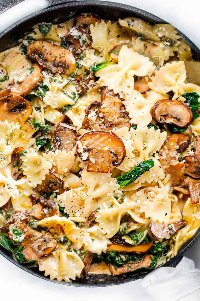 Creamy Parmesan Spinach Mushroom Pasta - Erren's Kitchen