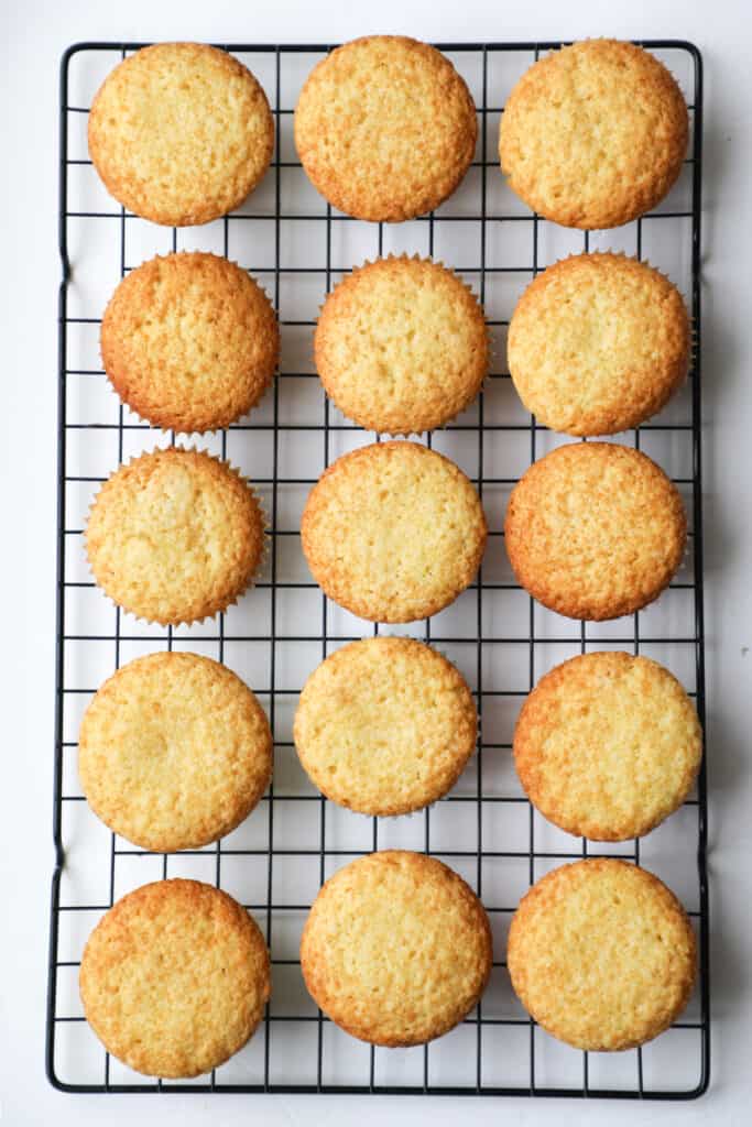 cupcakes cooling on a wire rack