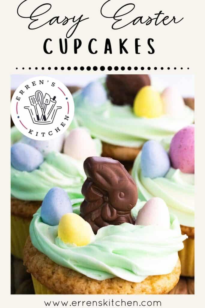 cupcakes with green frosting and easter candies