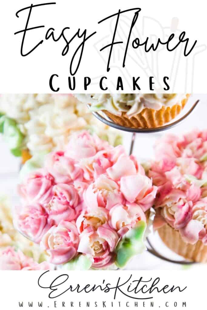 cupcakes with pink frosting flowers on them