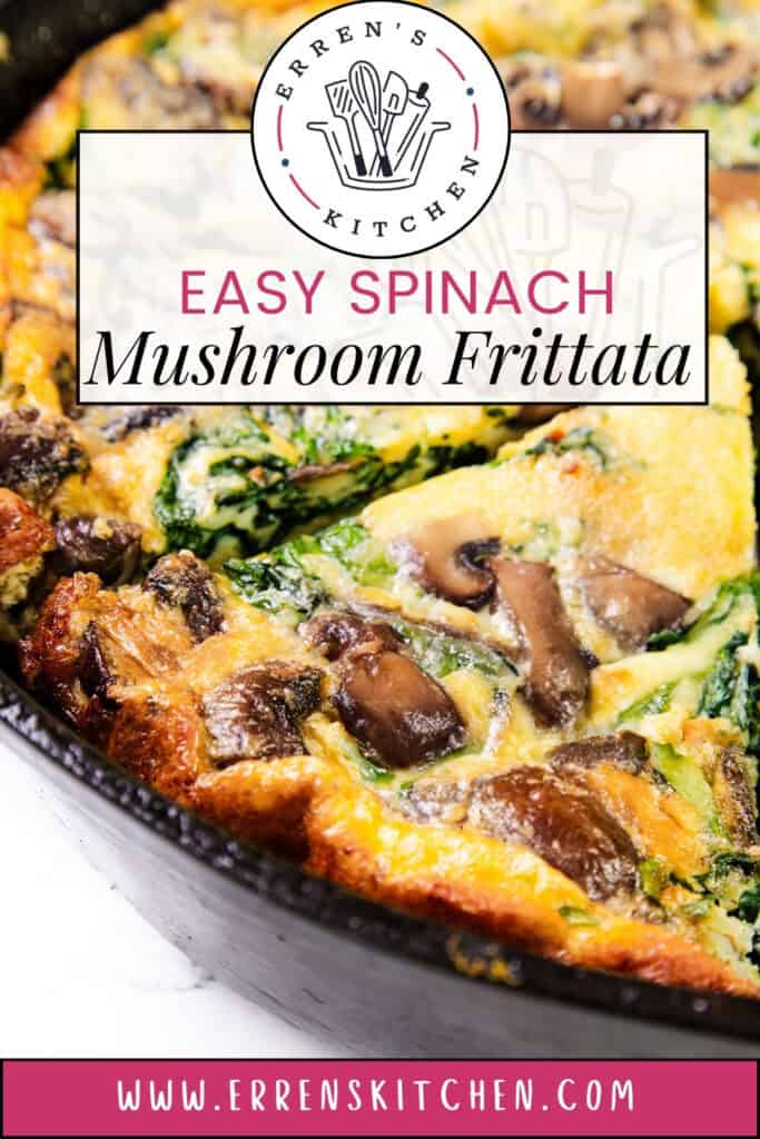 A spinach mushroom frittata made in a skillet.